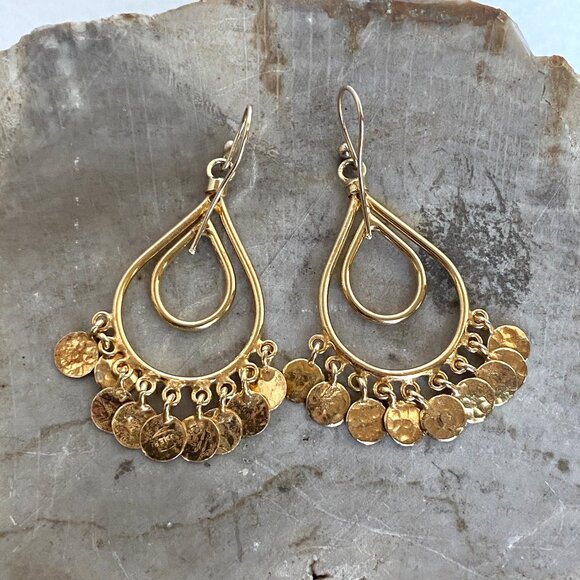 Gold Vermeil Sterling Silver 925 Teardrop Disc Tassel Dangle Drop Earrings - Picture 8 of 16